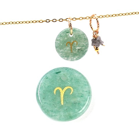 Green aventurine pendant 12mm astrological sign Aries - Hole: 1mm (1)