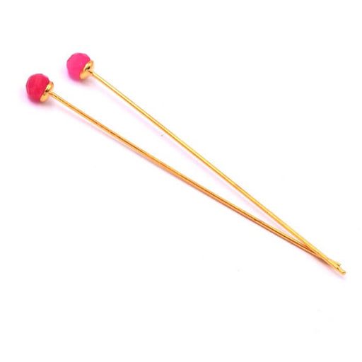 Buy Headpin with 3.5mm faceted fuchsia tinted jade bead 45mm gold (2)