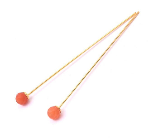 Buy Headpin with 4mm faceted orange tinted agate bead 45mm gold (2)