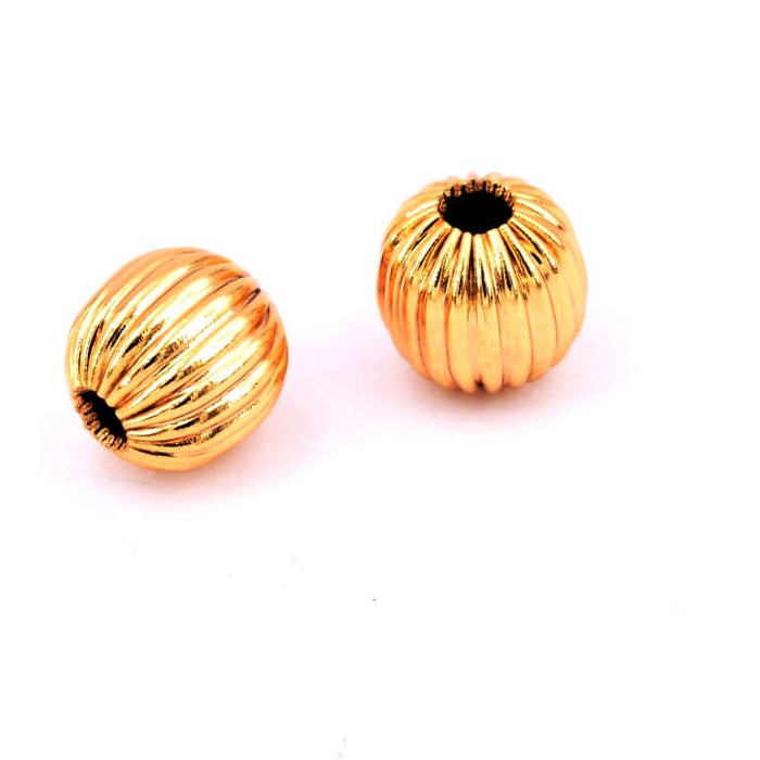 Grooved bead golden stainless steel 8mm - Hole: 2mm (2)