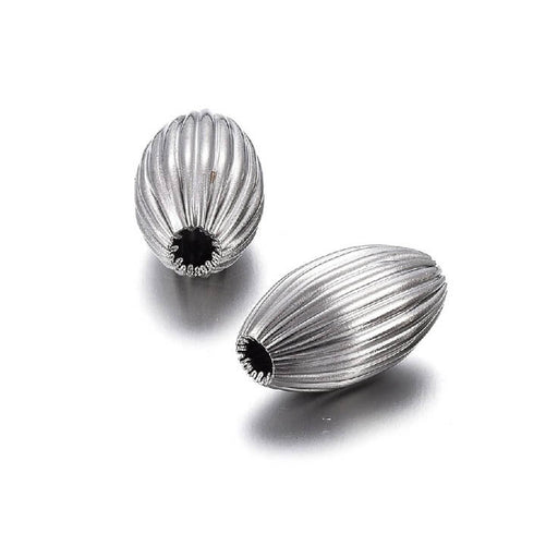 Buy Striated oval bead stainless steel 10x6mm - hole 1.5mm (2)