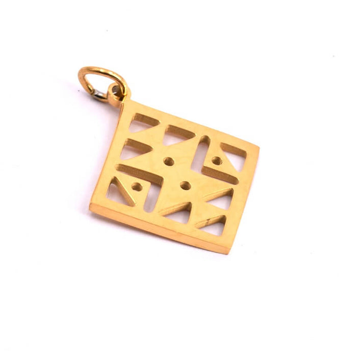 Ethnic square pendant in golden stainless steel 14x14mm (1)