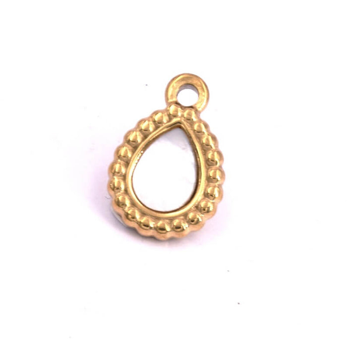 Drop pendant with shell cabochon - Golden stainless steel - 15x10mm (1)