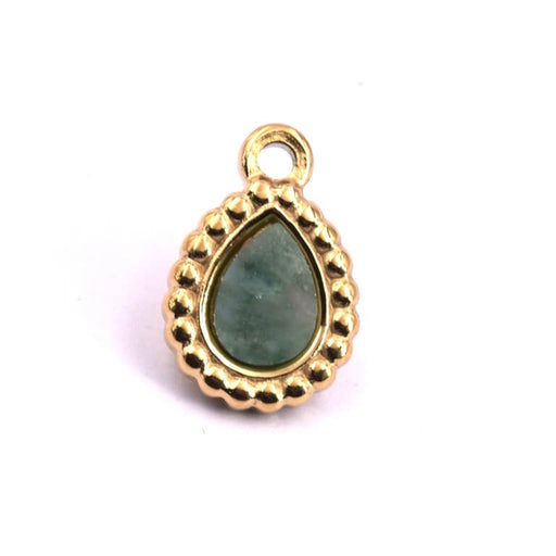 Buy Drop pendant and green jade cabochon Golden stainless steel - 15x10mm (1)