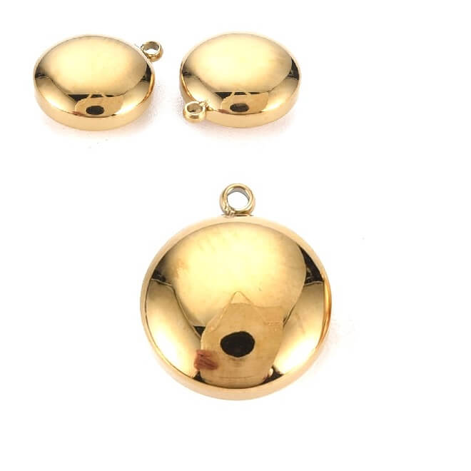 Round domed pendant golden stainless steel 10mm - Hole: 1.2mm (1)