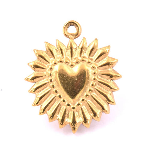 Sacred heart pendant ex-voto golden stainless steel 23mm (1)