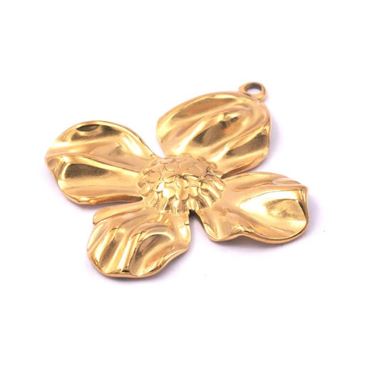 Flower pendant 30mm Gold stainless steel - Hole: 2mm (1)