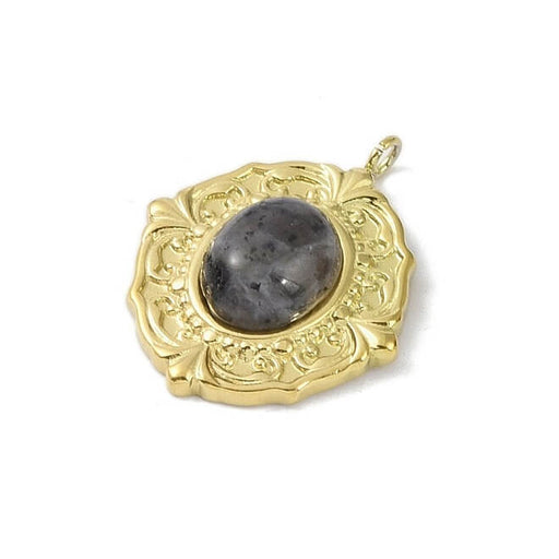 Oval gold stainless steel pendant and labradorite cabochon 21mm (1)