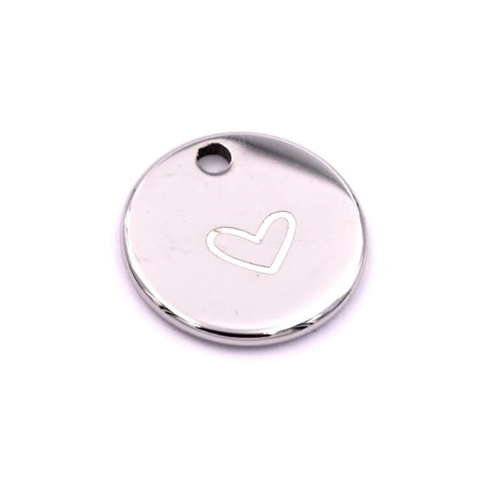 Round and flat stainless steel medal engraved heart 11mm (1)