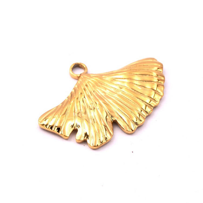 Ginkgo leaf pendant golden stainless steel 18x30mm - Hole: 2.5mm (1)