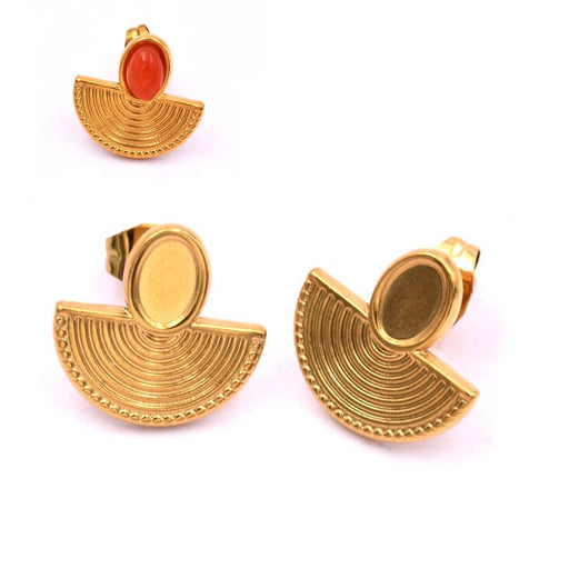 Buy Ethnic stud earrings golden steel for 6x4mm cabochon (2)