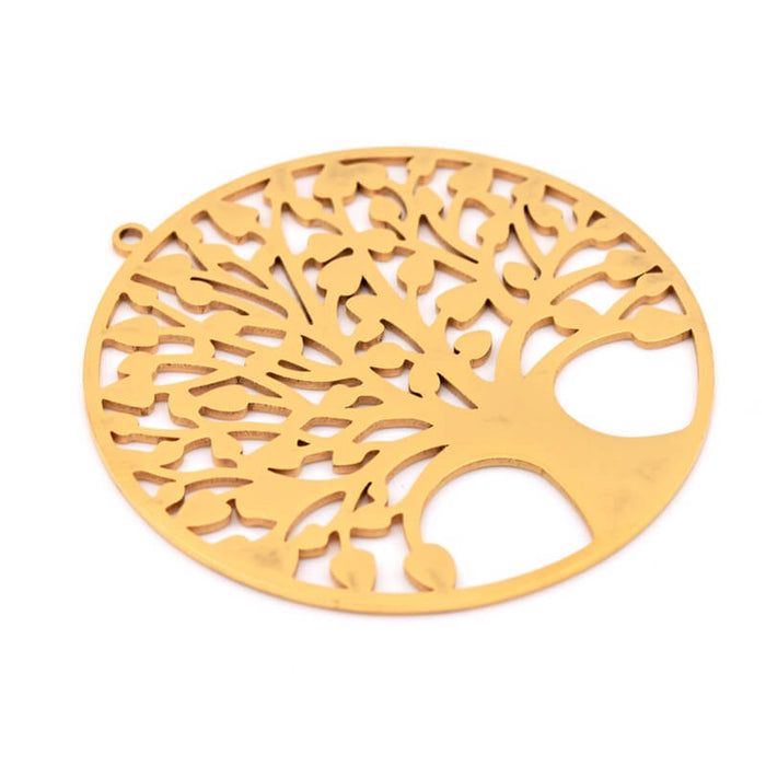 Round tree of life pendant golden stainless steel 45mm (1)