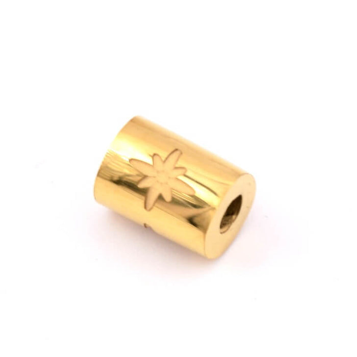 Cylinder tube bead ethnic star golden steel 8x6mm - hole: 1.8mm (1)