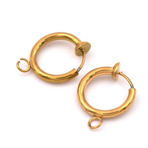 Boucles d'oreilles clip avec anneau en acier doré 14mm (2)