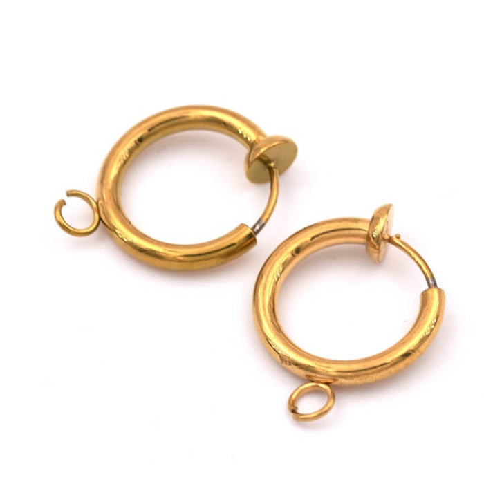 Boucles d'oreilles clip avec anneau en acier doré 14mm (2)