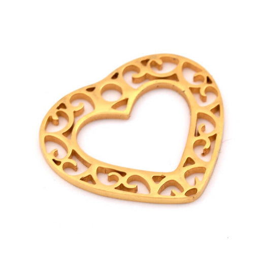 Buy Openwork heart pendant golden stainless steel 19mm - Hole: 2mm (1)