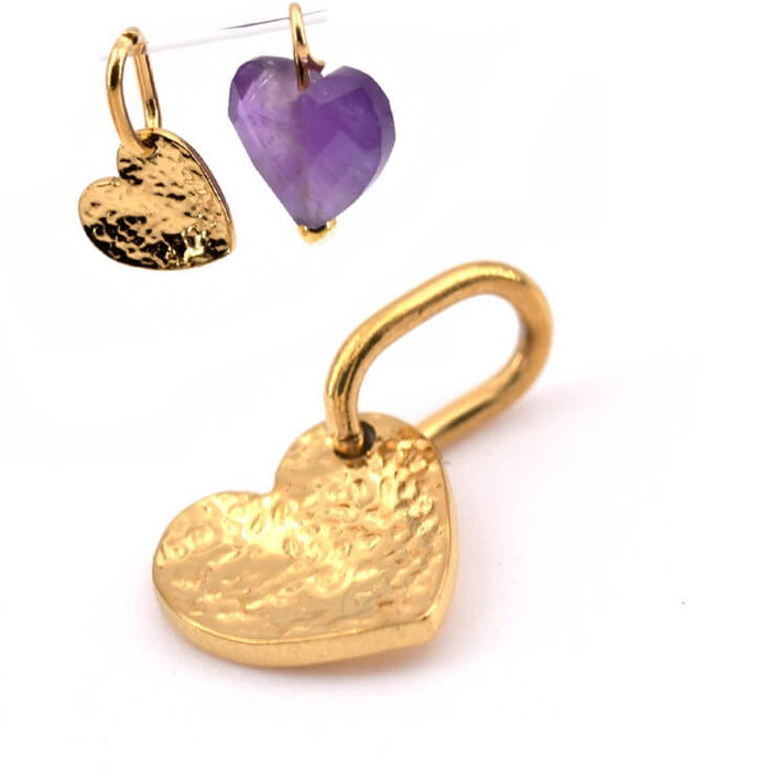 Hammered heart pendant golden stainless steel 7x7mm with ring (1)