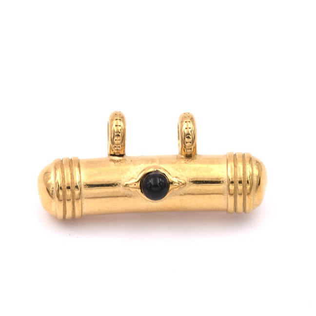 Ethnic pendant with black onyx cabochon - 34mm golden stainless steel (1)