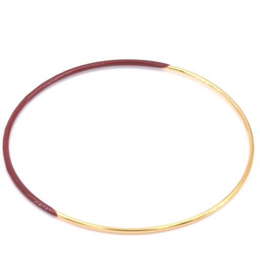 Thin round bangle bracelet in golden-plated steel - burgundy red enamel 6.5x1.8mm (1)