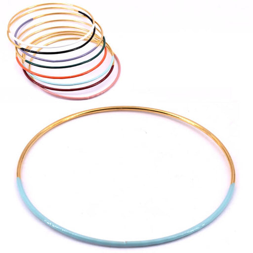 Buy Thin round golden steel bangle bracelet and light blue enamel 6.5x1.8mm (1)