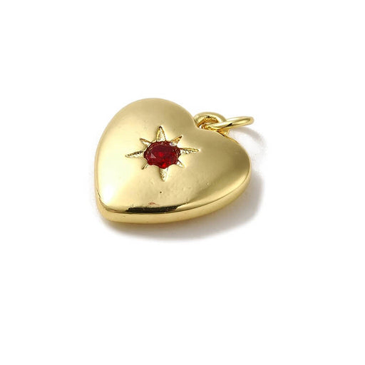 Buy Heart pendant in golden brass with red zircon - 17x16mm (1)