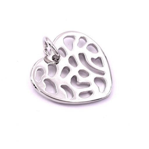 Buy Openwork heart pendant rhodium-plated brass 17mm - Hole: 3.5mm (1)