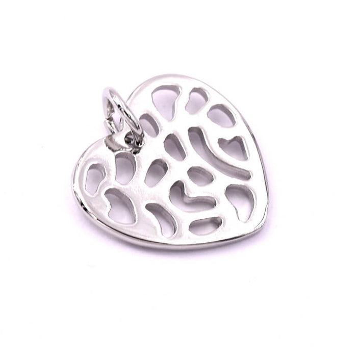 Openwork heart pendant rhodium-plated brass 17mm - Hole: 3.5mm (1)