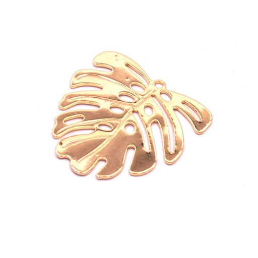 Philodendron monstera leaf charm in golden brass 27mm (1)