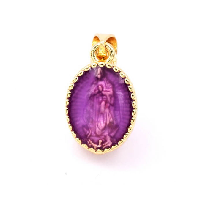 Oval medal with Virgin - purple enamel 15mm and bail (1)