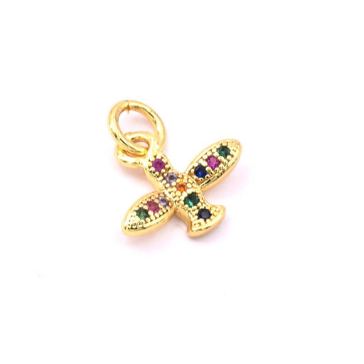 Bird pendant 10mm -Golden brass and zircon - Hole: 3mm (1)