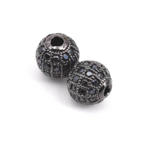 Round bead and jet zircon pavé 6mm gunmetal brass - hole: 1.5mm (1)