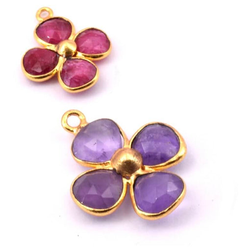 Flower pendant with 4 amethysts set in 925 silver and flash gold 21x15mm (1)