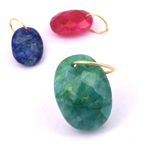 Buy Faceted oval Emerald pendant 14x11mm and brass ring (1)