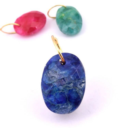 Buy Oval faceted Lapis lazuli pendant 14x11mm - brass ring (1)