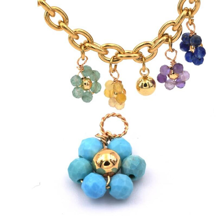 Flower pendant imitation turquoise faceted beads and gold copper 10x14mm (1)