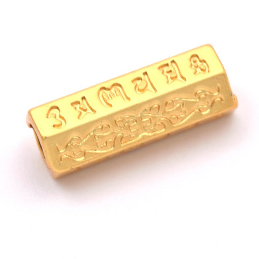 Ethnic mantra tube bead in golden metal 15mm - Hole: 3mm (1)