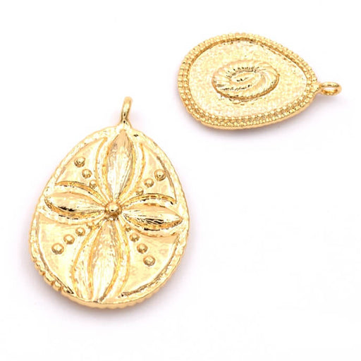 Sand dollar flower drop pendant Golden brass 20x15mm - Hole: 1.5mm (1)