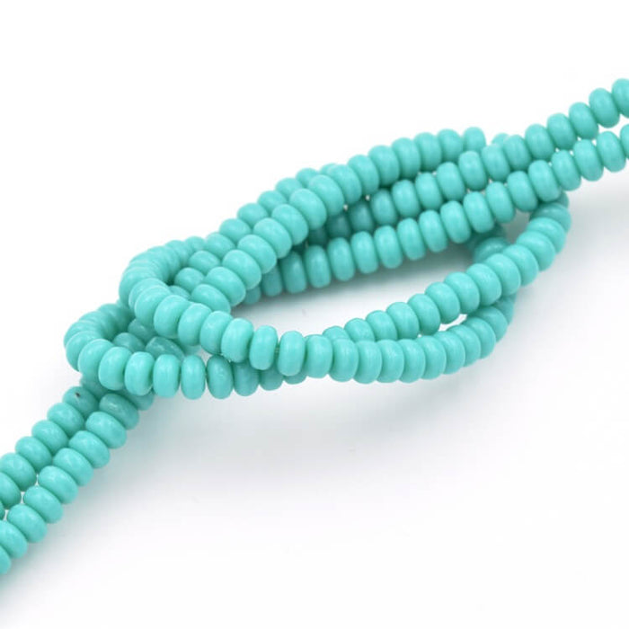 Czech Turquoise Rondelle glass Bead 3mm - Hole: 0.8mm (1strand-18cm)