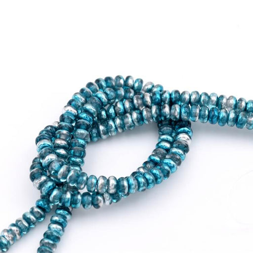 Buy Czech Mirror Rondelle glass Bead - Teal 3mm - Hole: 0.8mm (1strand-18cm)