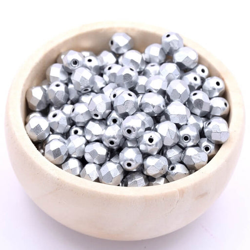 Firepolish Faceted bead Matte Metallic Silver 6mm (50)