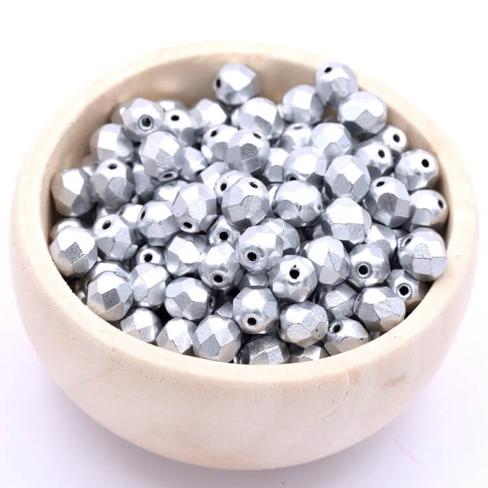 Firepolish Faceted bead Matte Metallic Silver 6mm (50)