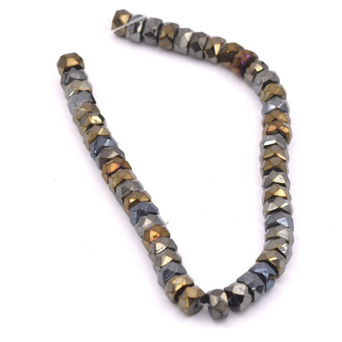 Czech beads Bead faceted Rondelle Donut Iris - Brown 6x3mm - Hole: 1mm (1Strand-17cm)