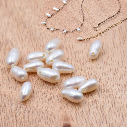 Buy Freshwater pearl oval drop white 7-11x4mm (10)