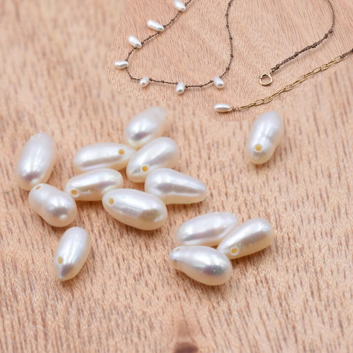 Freshwater pearl oval drop white 7-11x4mm (10)