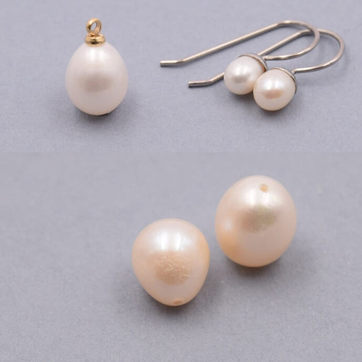 Buy Freshwater oval pearls Semi-drilled white 9x8mm - Hole: 0.8mm (2)