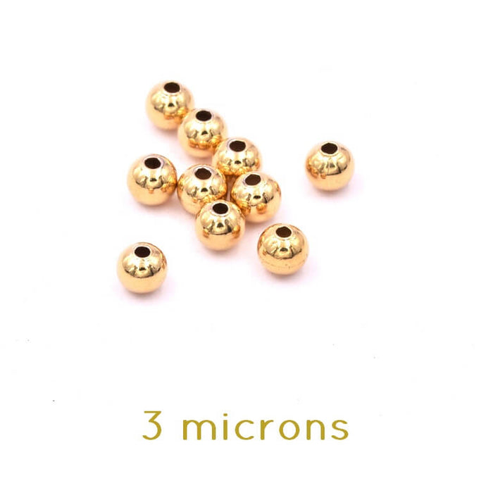 Round bead 3mm - Gold plated 3 microns - Hole: 0.8mm (10)