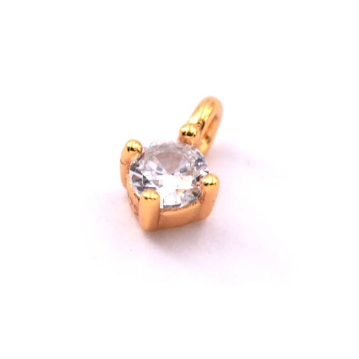 Charm zircon set in Sterling silver, flash gold 3mm - Hole: 1.5mm (1)