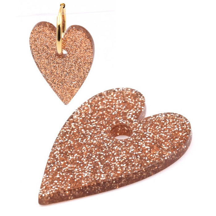 Glittery amber heart resin pendant 30x20mm - Hole: 3.25mm (1)