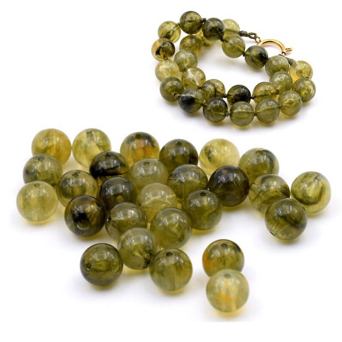 Round resine bead 12mm olivine green - Hole: 2mm (30)