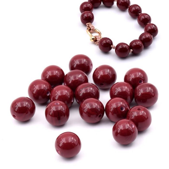 Round resine bead 12mm cherry red - Hole: 2mm (30)